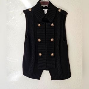 "Style & Co" Beautiful Black Knit Collar Vest with Silver Decorative Buttons